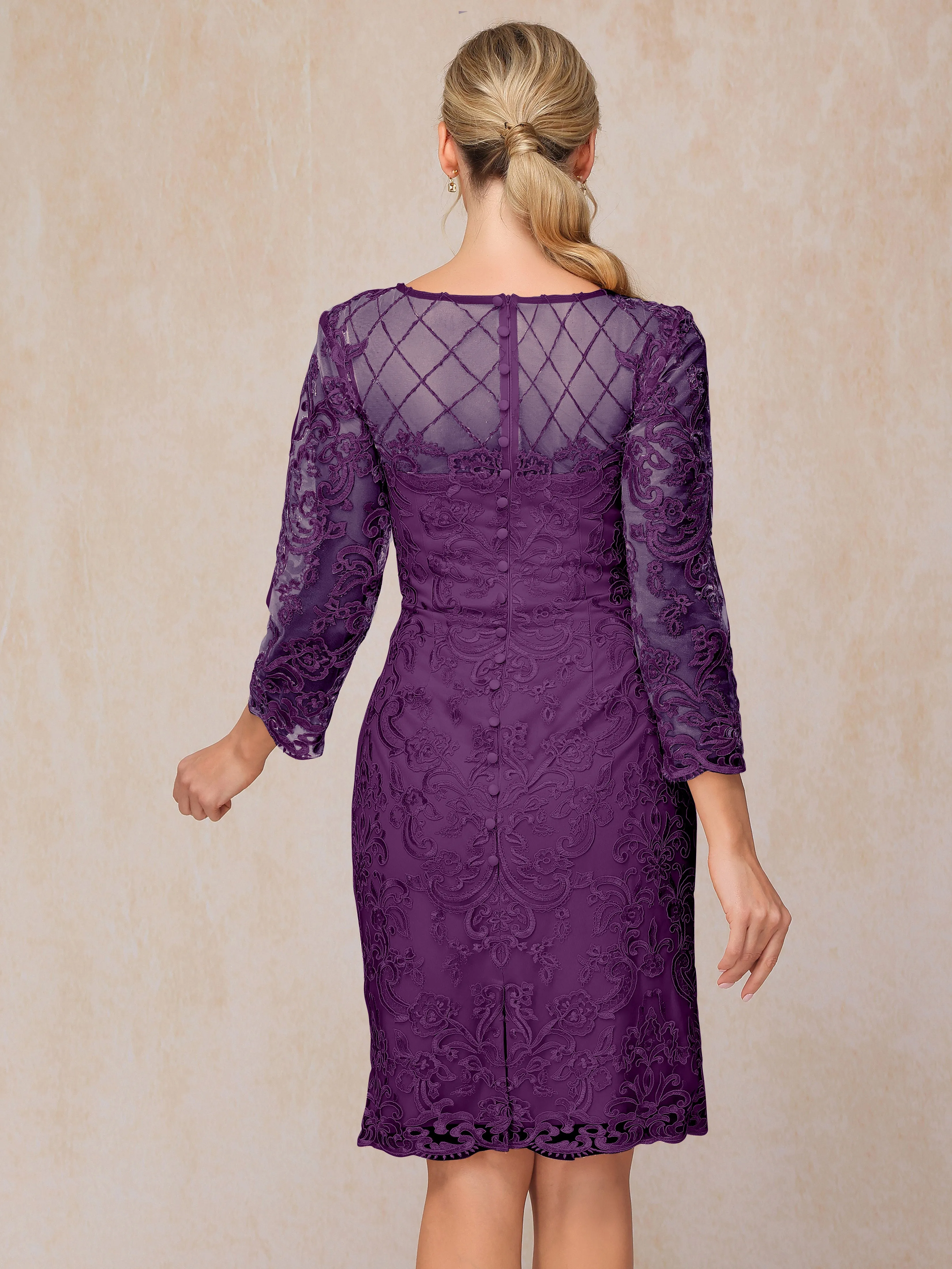 2 Pieces 3/4 Sleeves Knee-Length Chiffon Lace Mother Of The Bride Dress