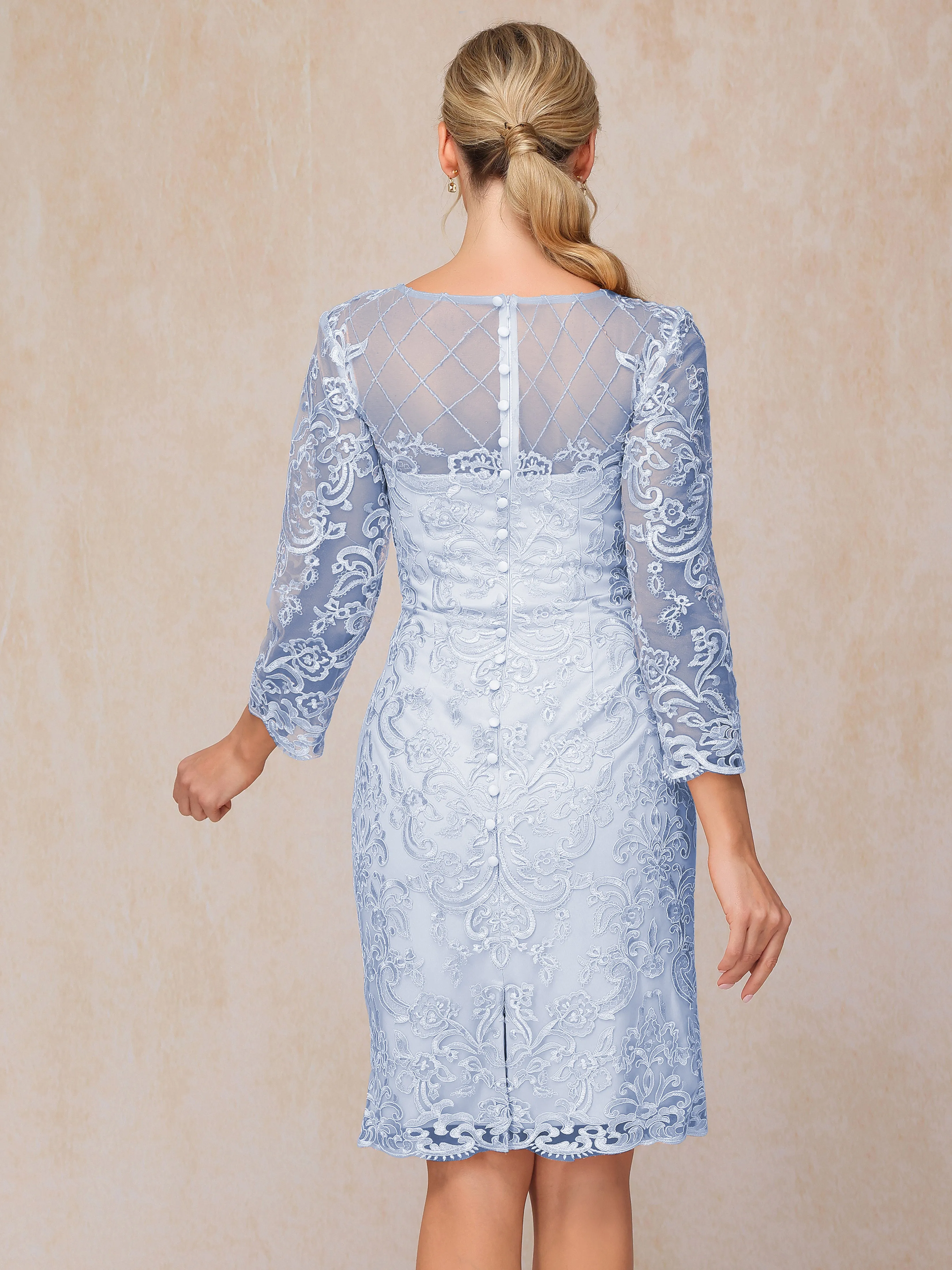 2 Pieces 3/4 Sleeves Knee-Length Chiffon Lace Mother Of The Bride Dress