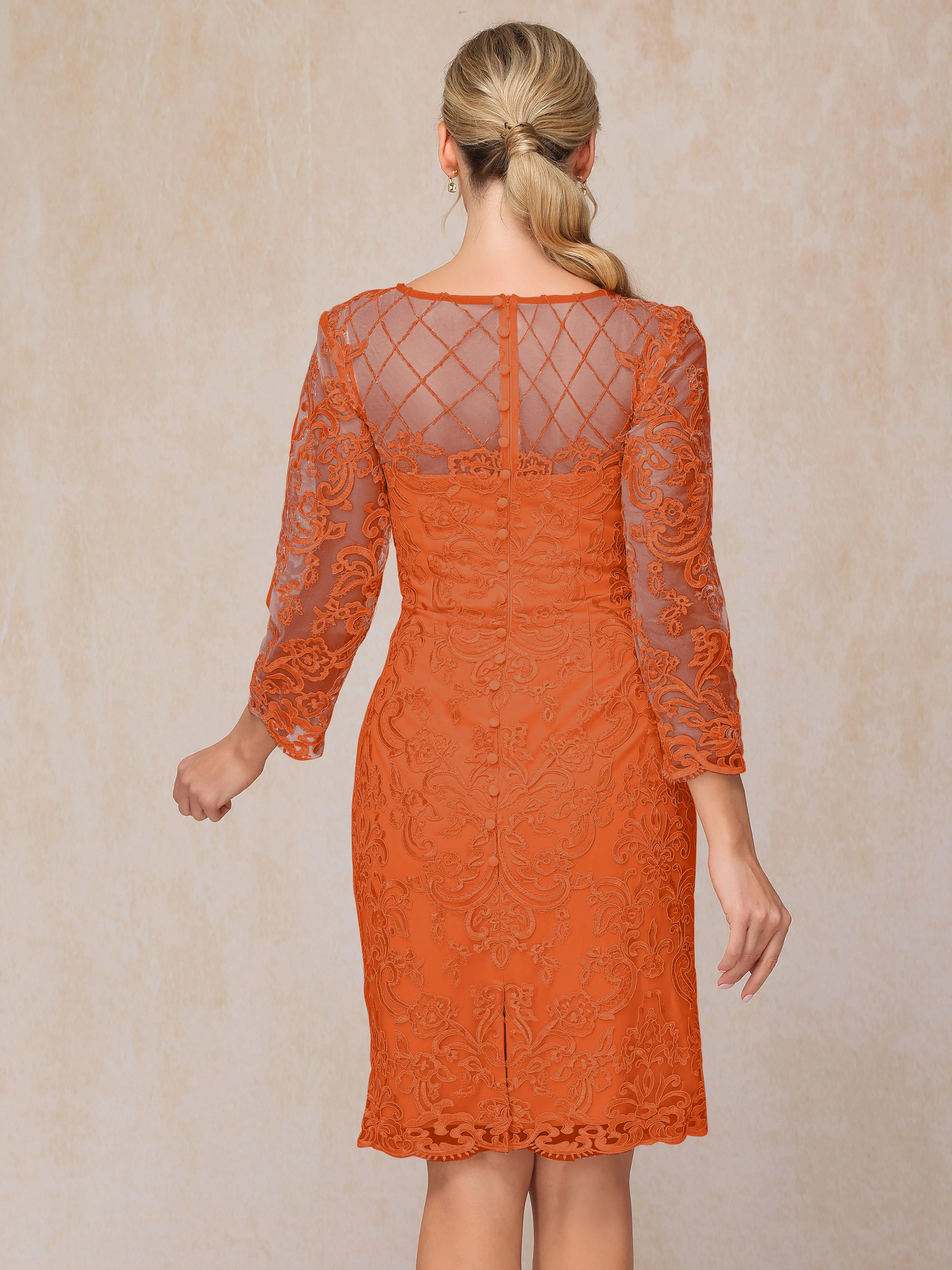 2 Pieces 3/4 Sleeves Knee-Length Chiffon Lace Mother Of The Bride Dress