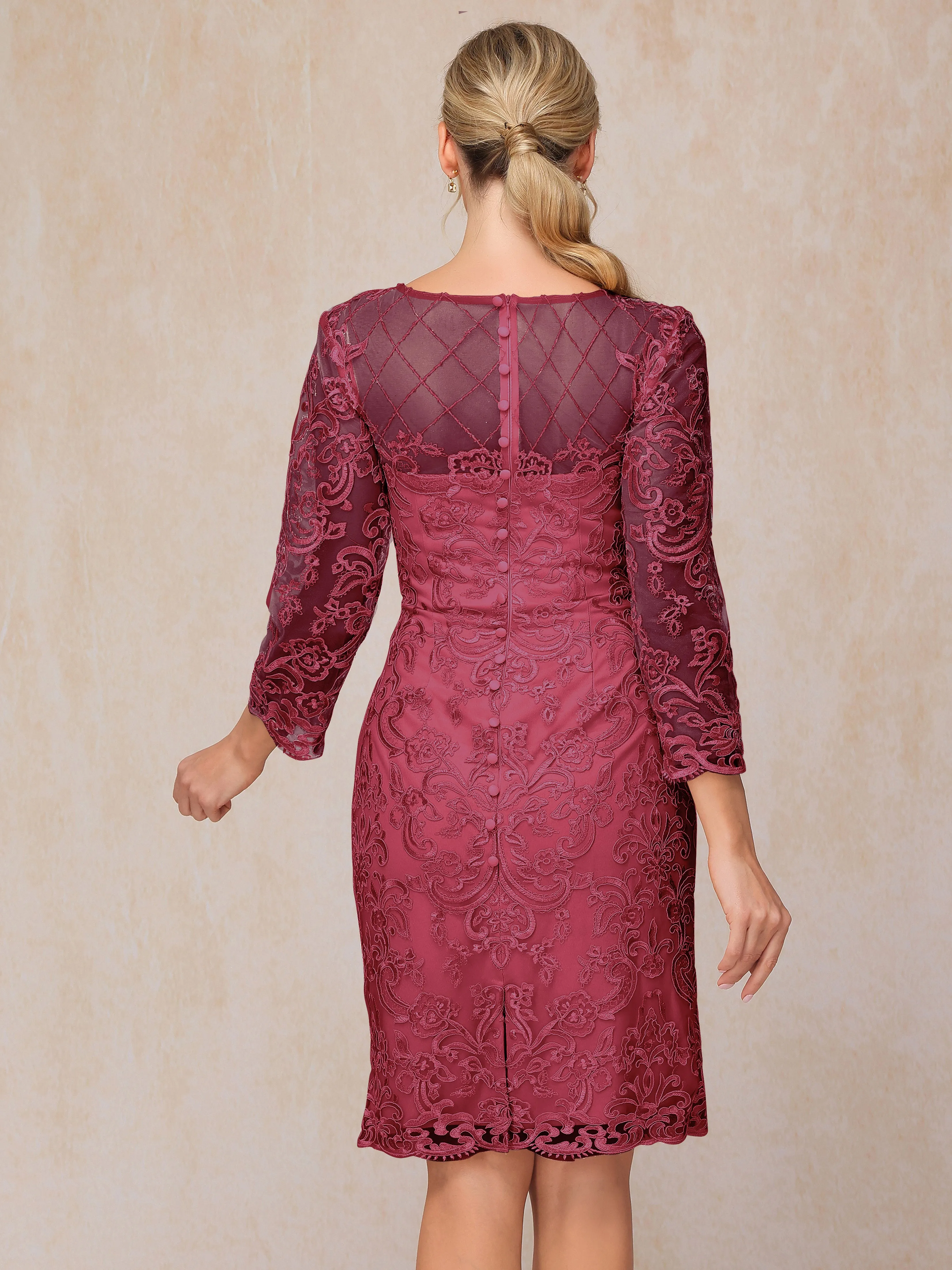 2 Pieces 3/4 Sleeves Knee-Length Chiffon Lace Mother Of The Bride Dress