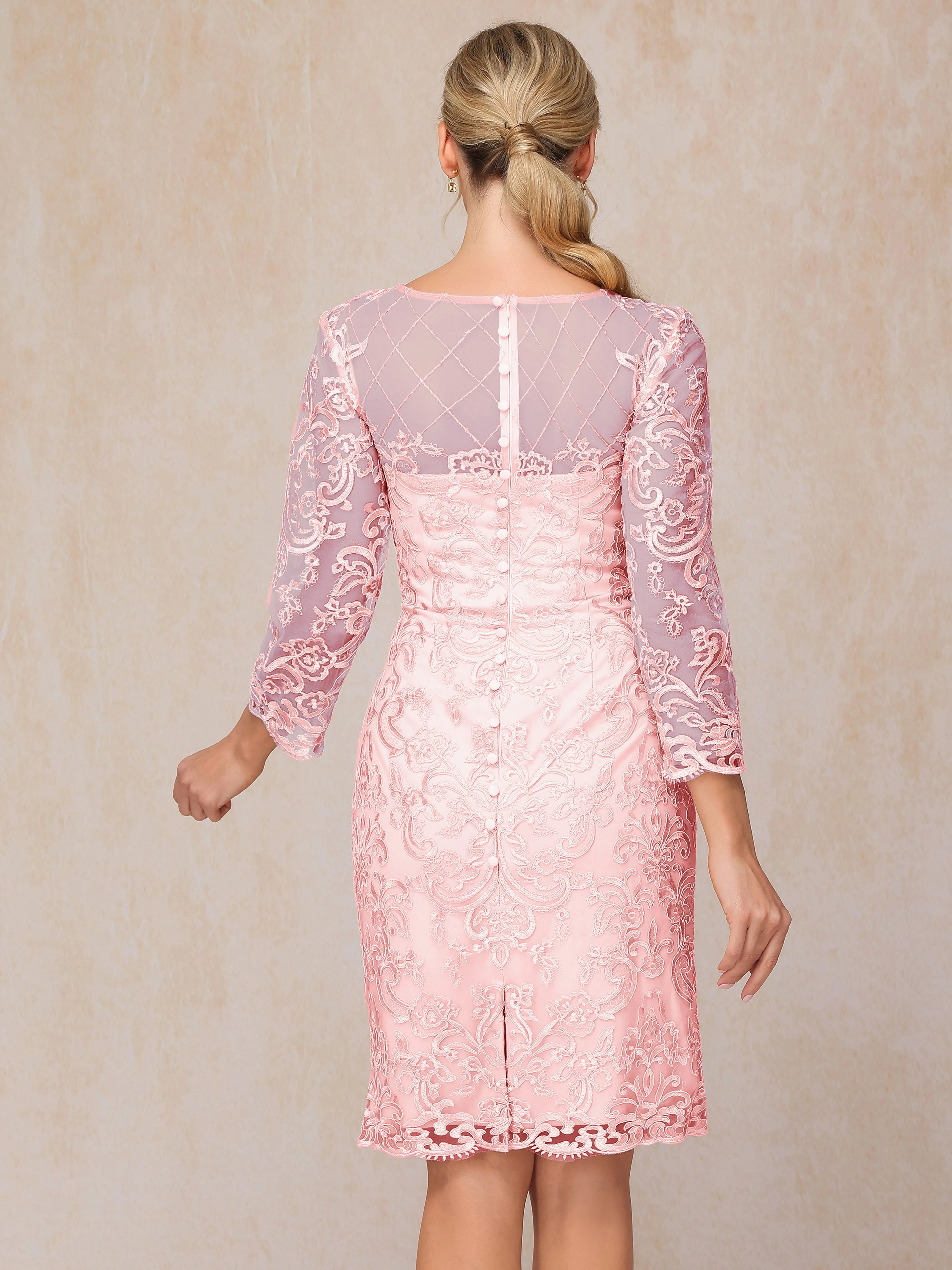 2 Pieces 3/4 Sleeves Knee-Length Chiffon Lace Mother Of The Bride Dress