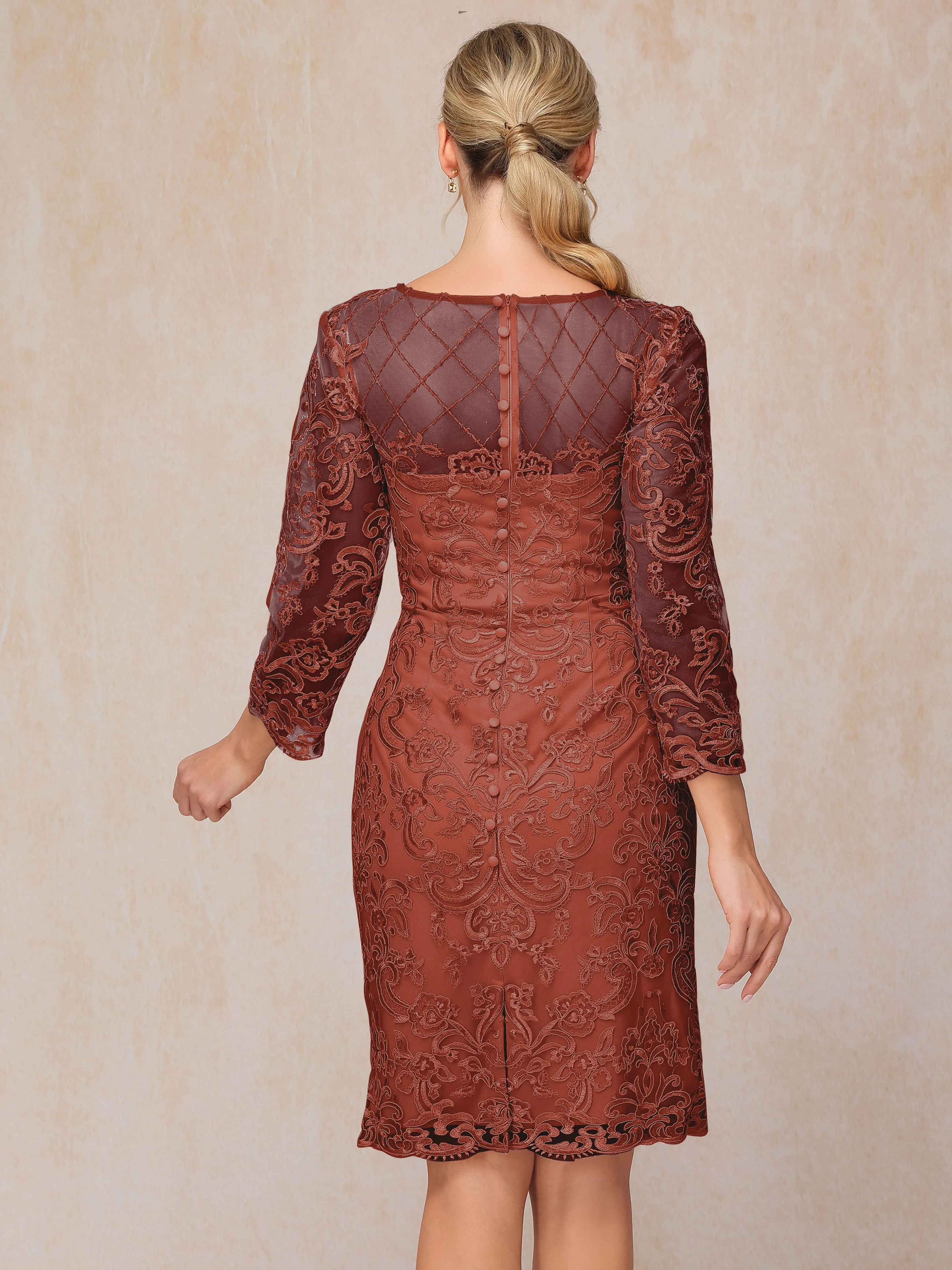 2 Pieces 3/4 Sleeves Knee-Length Chiffon Lace Mother Of The Bride Dress