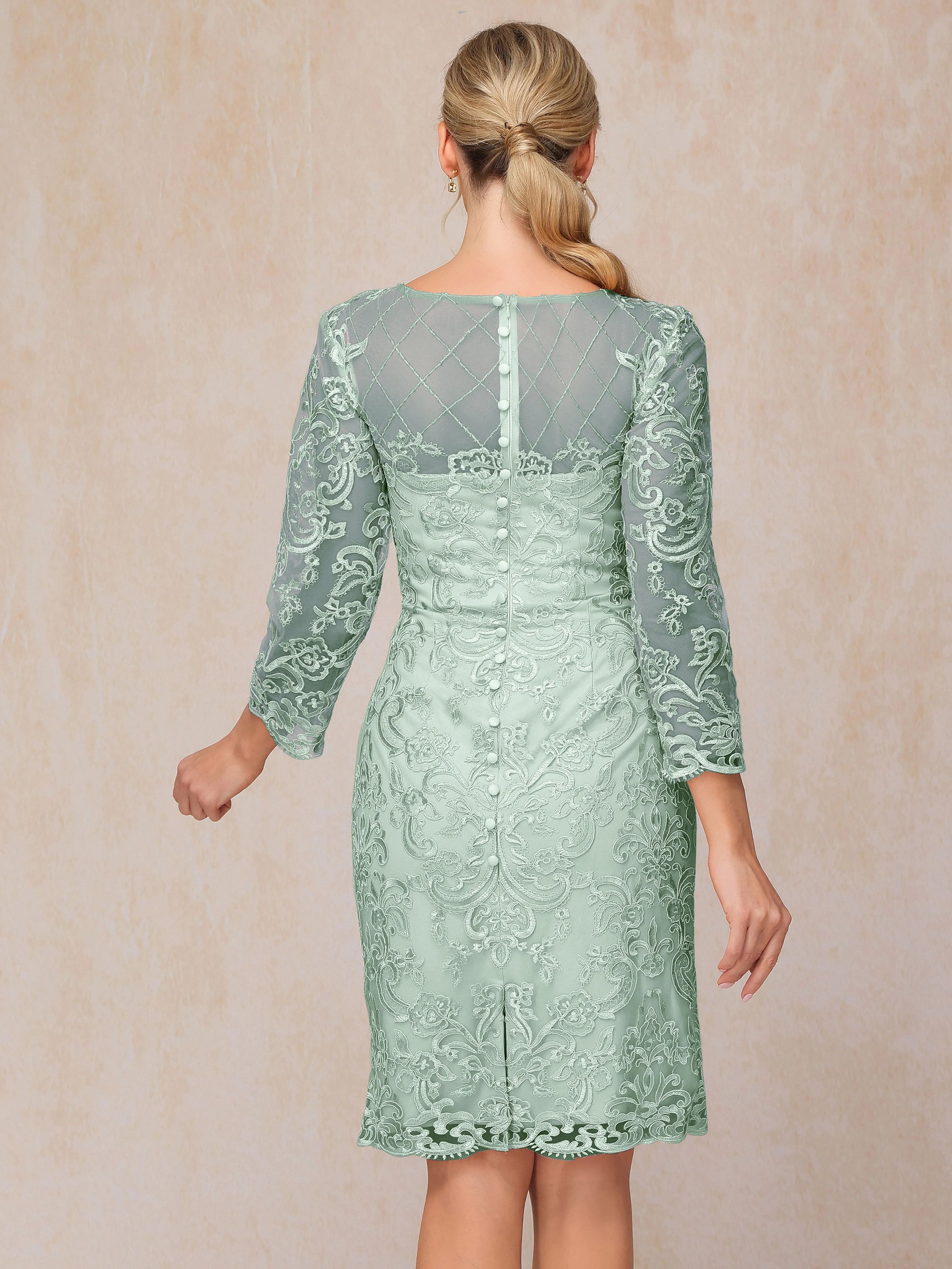 2 Pieces 3/4 Sleeves Knee-Length Chiffon Lace Mother Of The Bride Dress