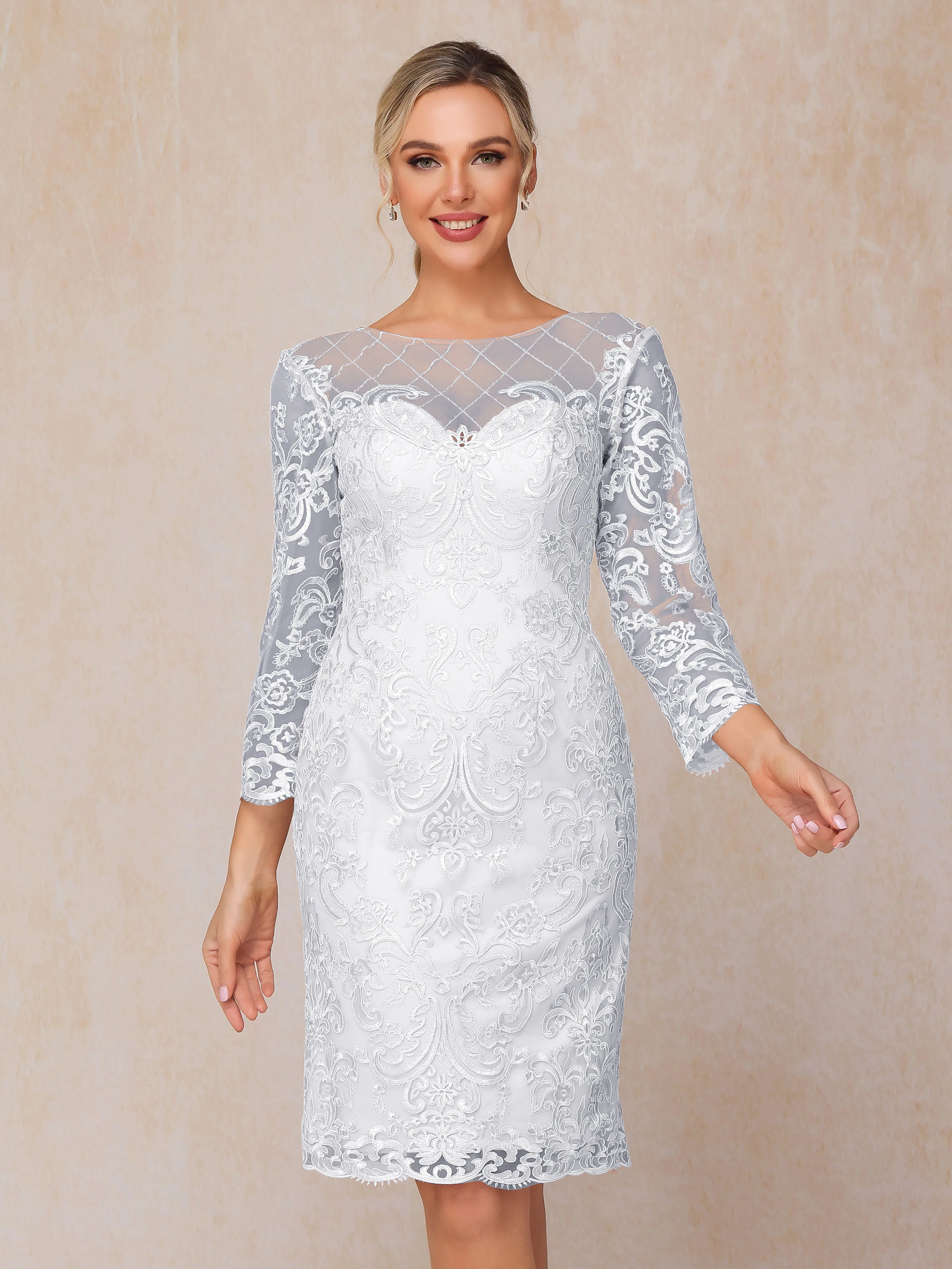 2 Pieces 3/4 Sleeves Knee-Length Chiffon Lace Mother Of The Bride Dress