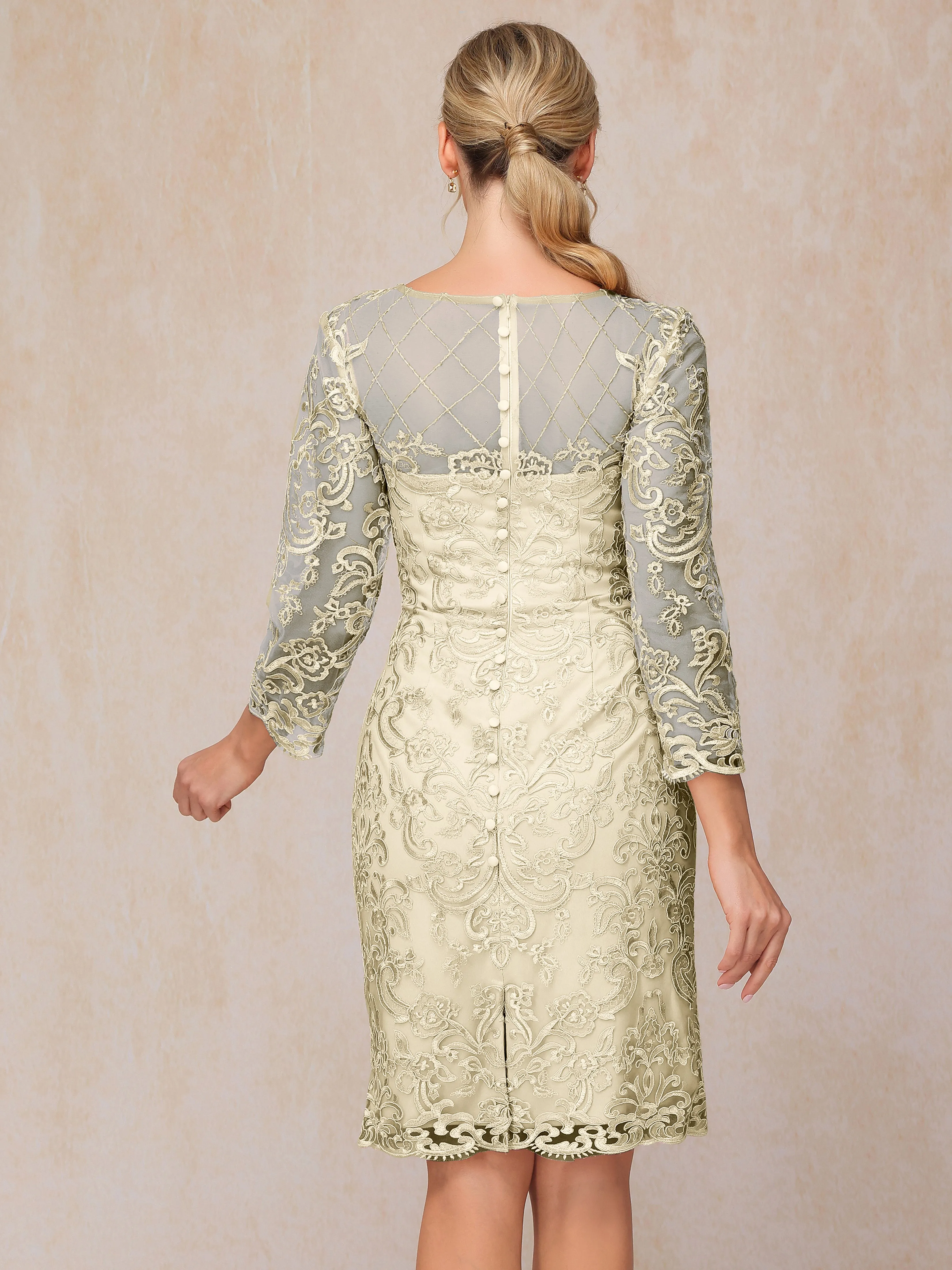 2 Pieces 3/4 Sleeves Knee-Length Chiffon Lace Mother Of The Bride Dress