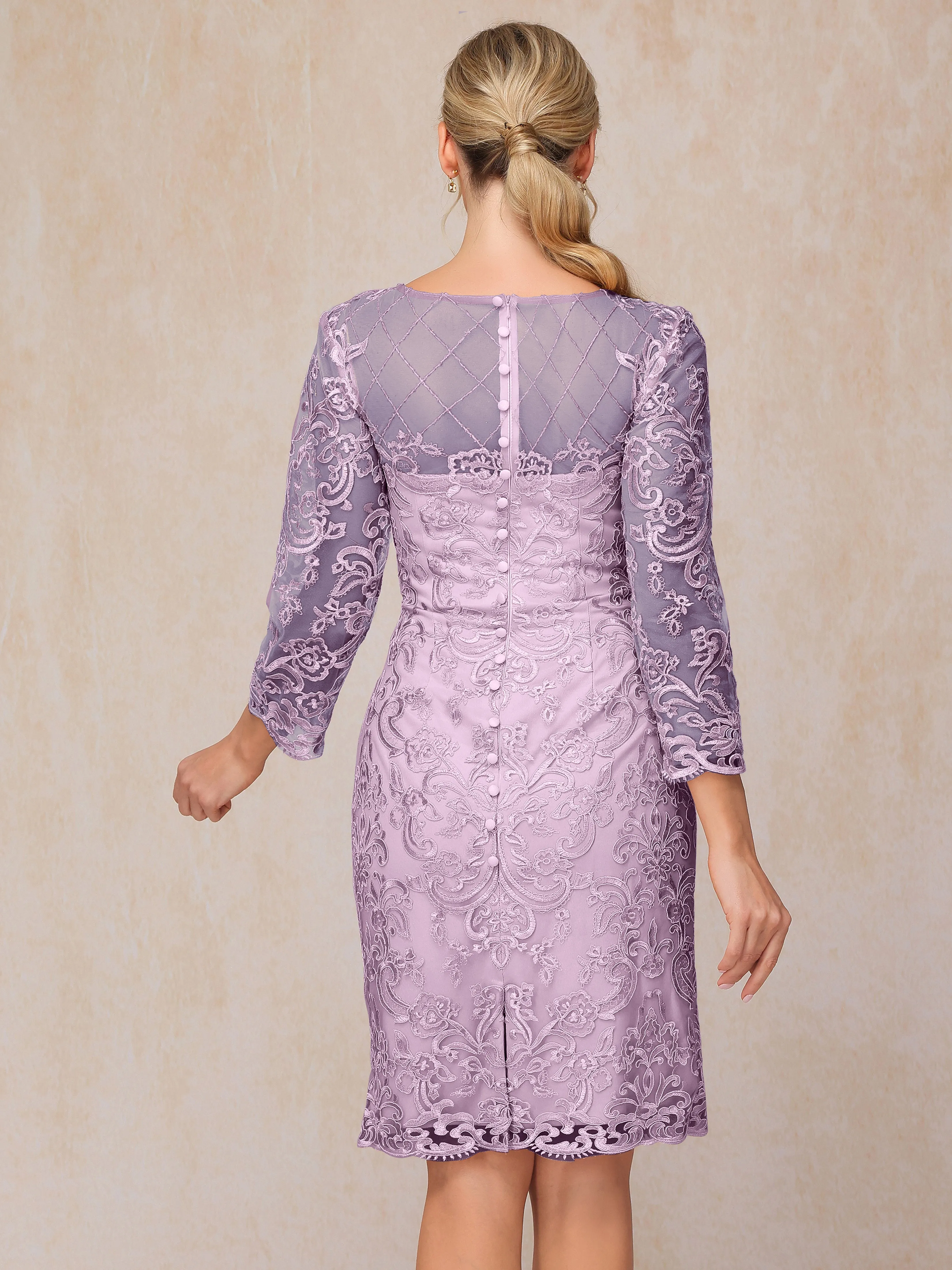 2 Pieces 3/4 Sleeves Knee-Length Chiffon Lace Mother Of The Bride Dress