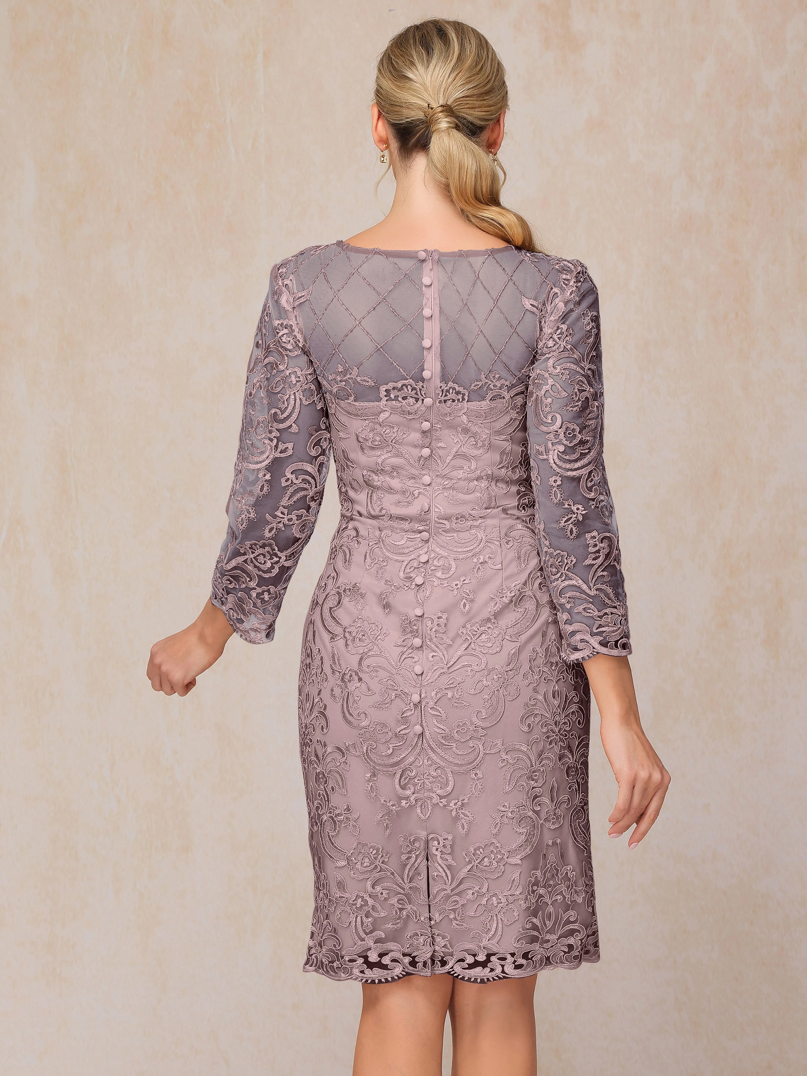 2 Pieces 3/4 Sleeves Knee-Length Chiffon Lace Mother Of The Bride Dress