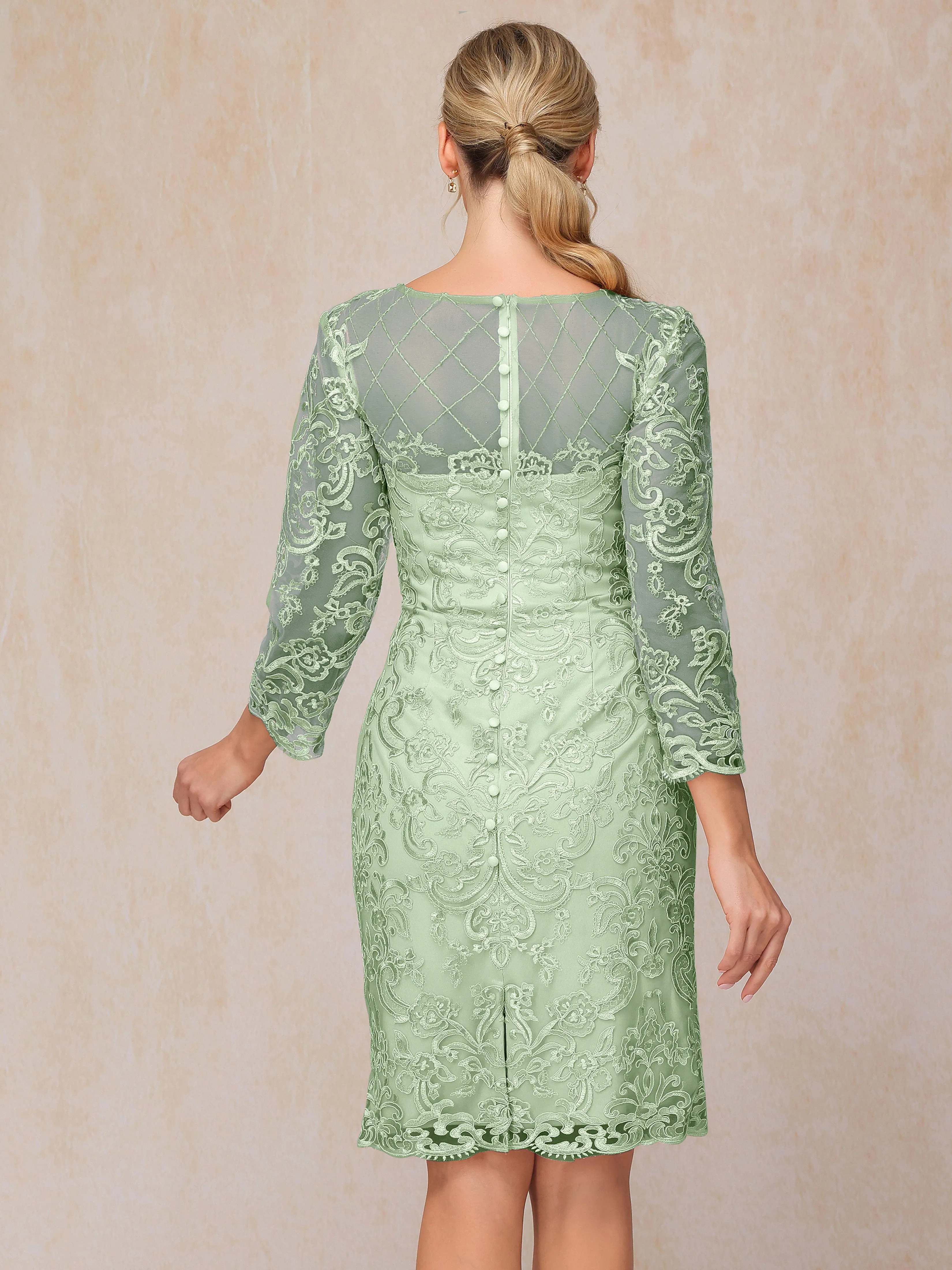 2 Pieces 3/4 Sleeves Knee-Length Chiffon Lace Mother Of The Bride Dress