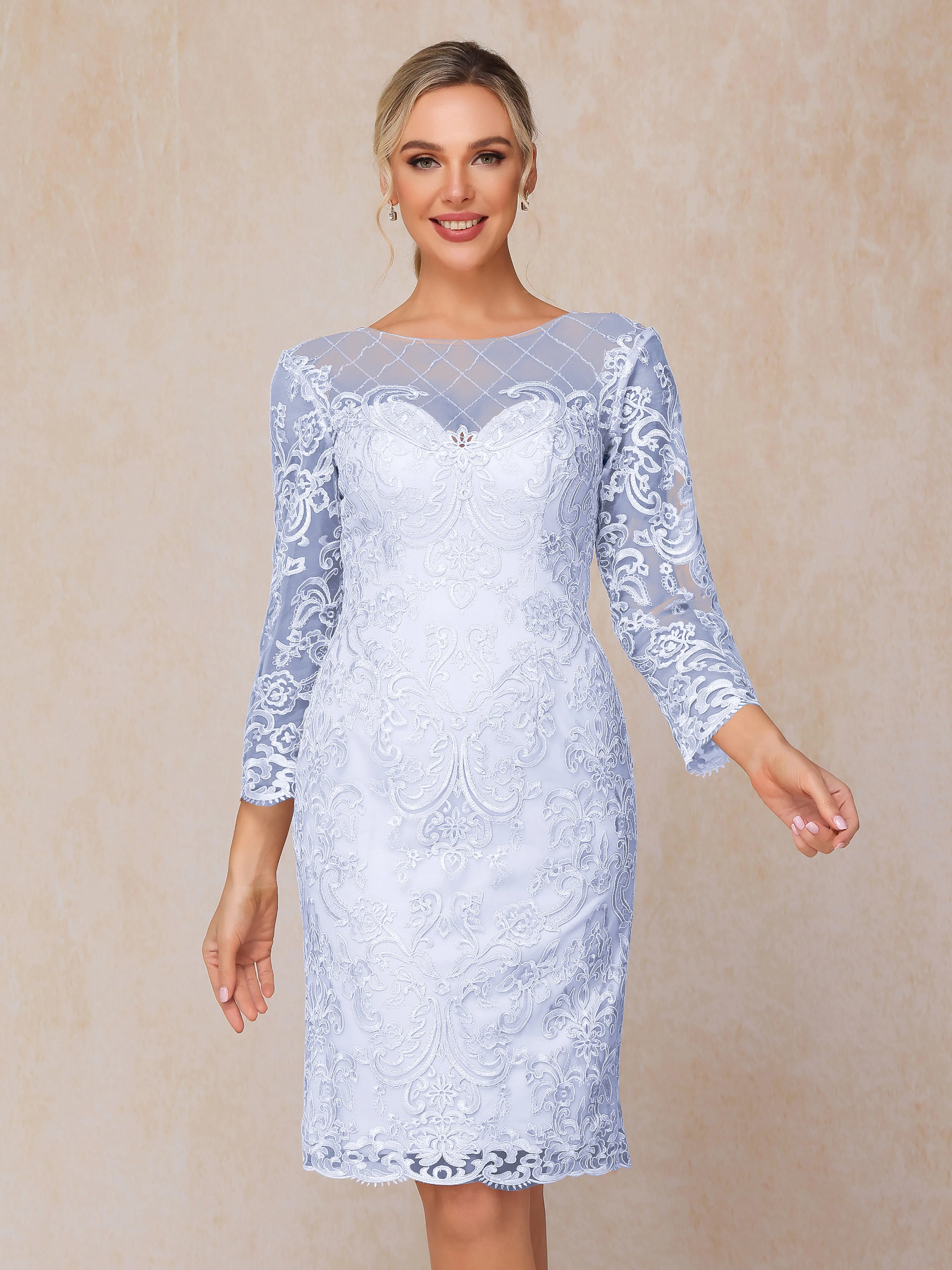 2 Pieces 3/4 Sleeves Knee-Length Chiffon Lace Mother Of The Bride Dress