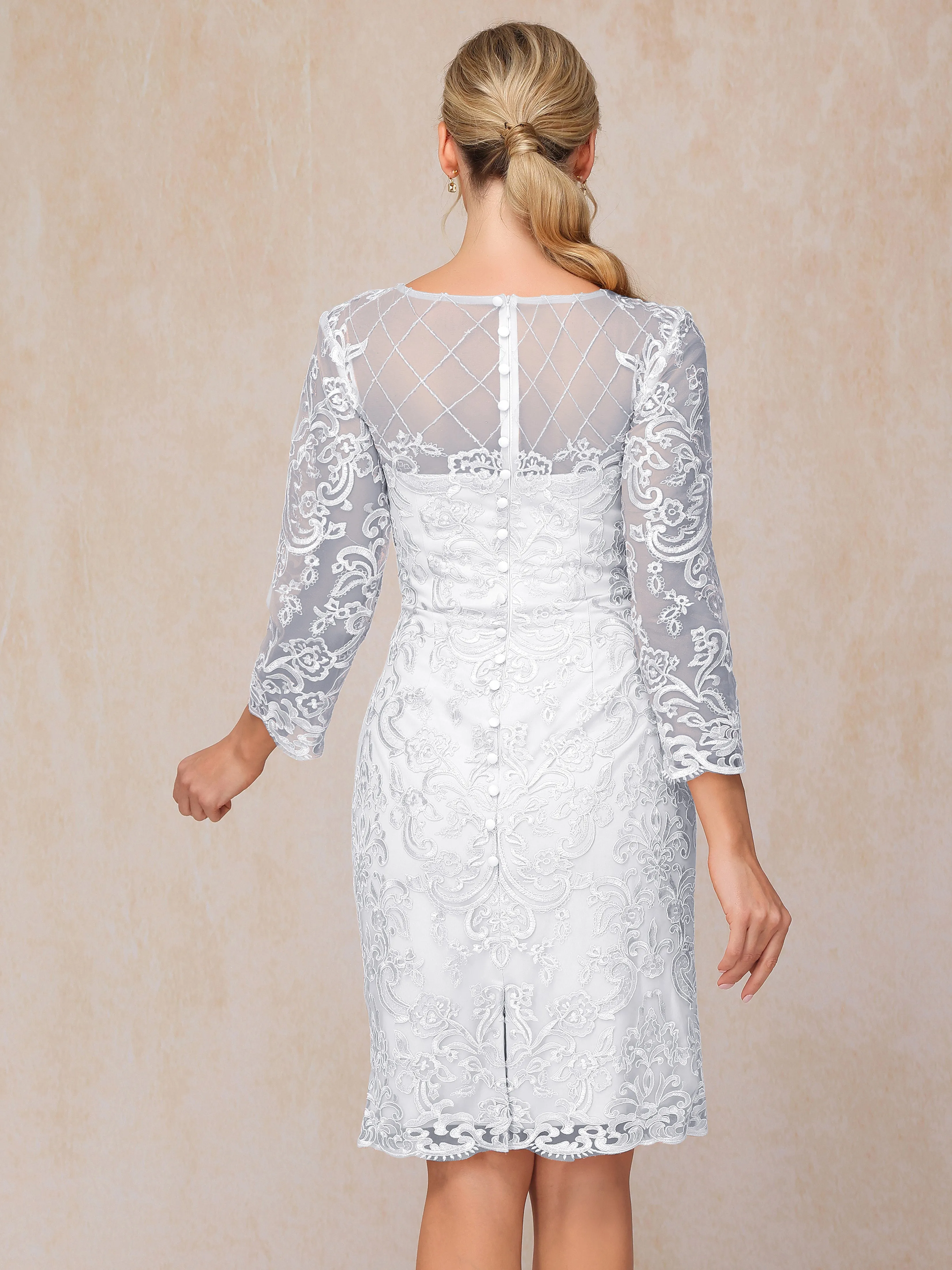 2 Pieces 3/4 Sleeves Knee-Length Chiffon Lace Mother Of The Bride Dress