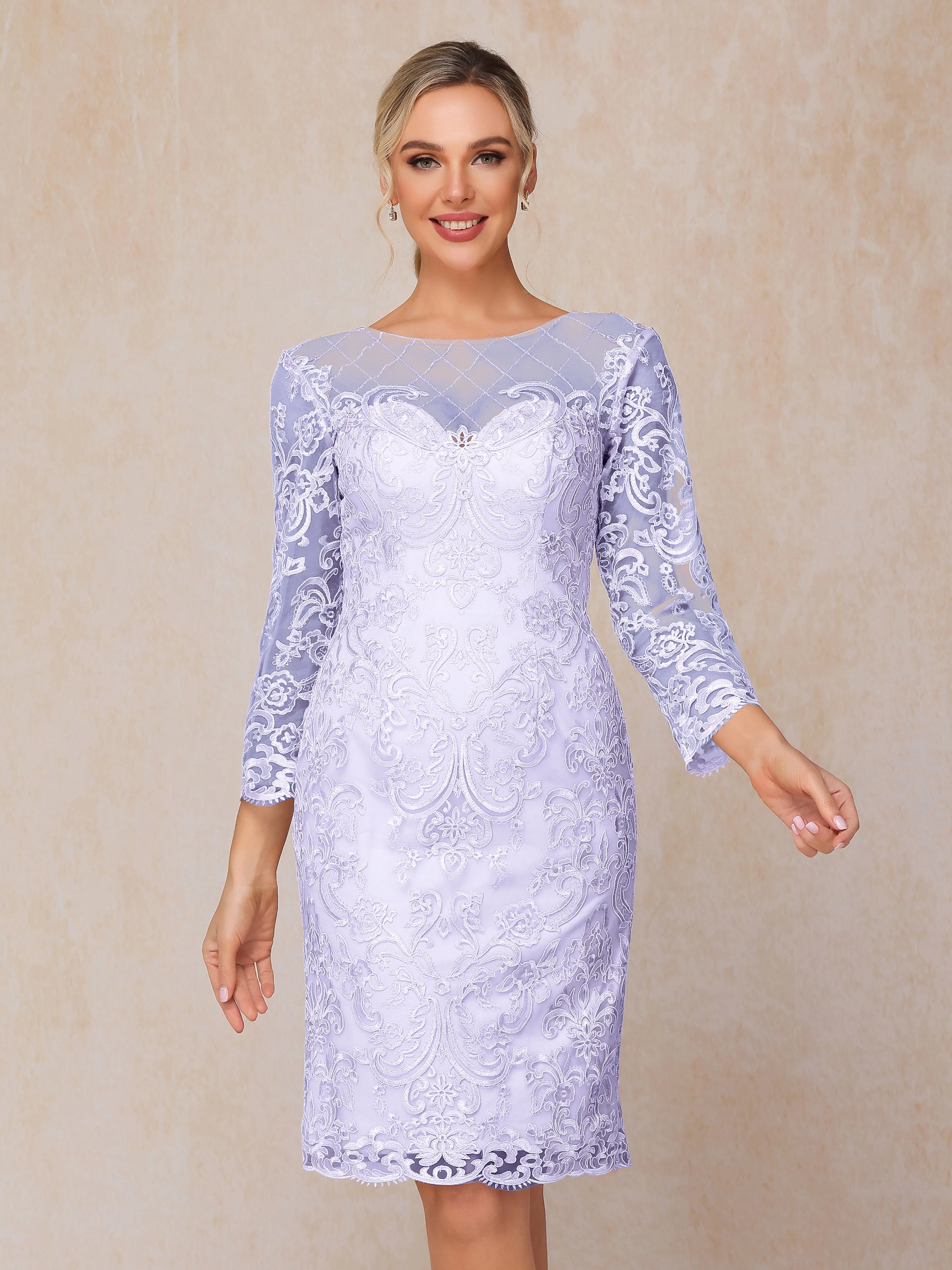 2 Pieces 3/4 Sleeves Knee-Length Chiffon Lace Mother Of The Bride Dress