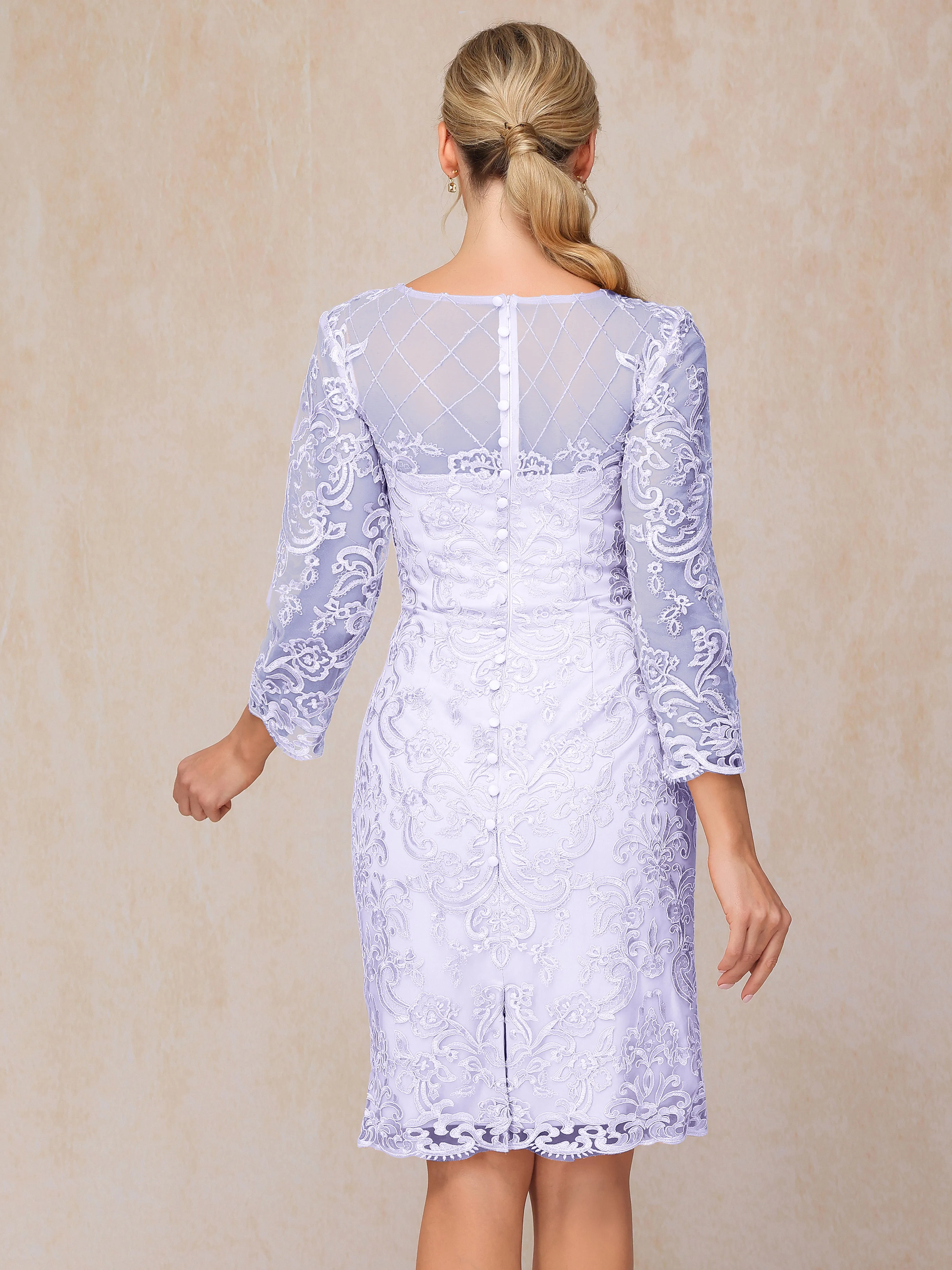 2 Pieces 3/4 Sleeves Knee-Length Chiffon Lace Mother Of The Bride Dress