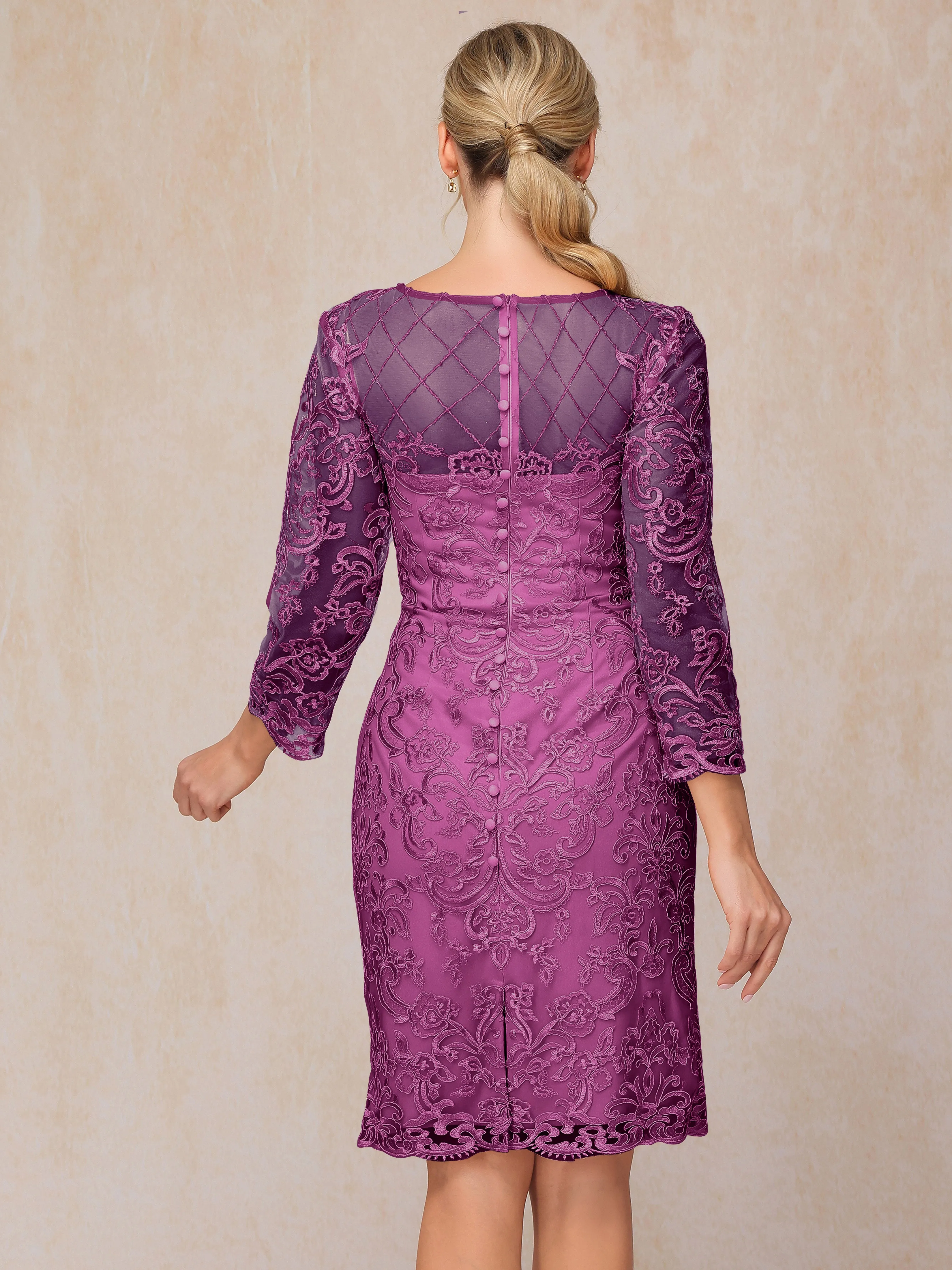 2 Pieces 3/4 Sleeves Knee-Length Chiffon Lace Mother Of The Bride Dress