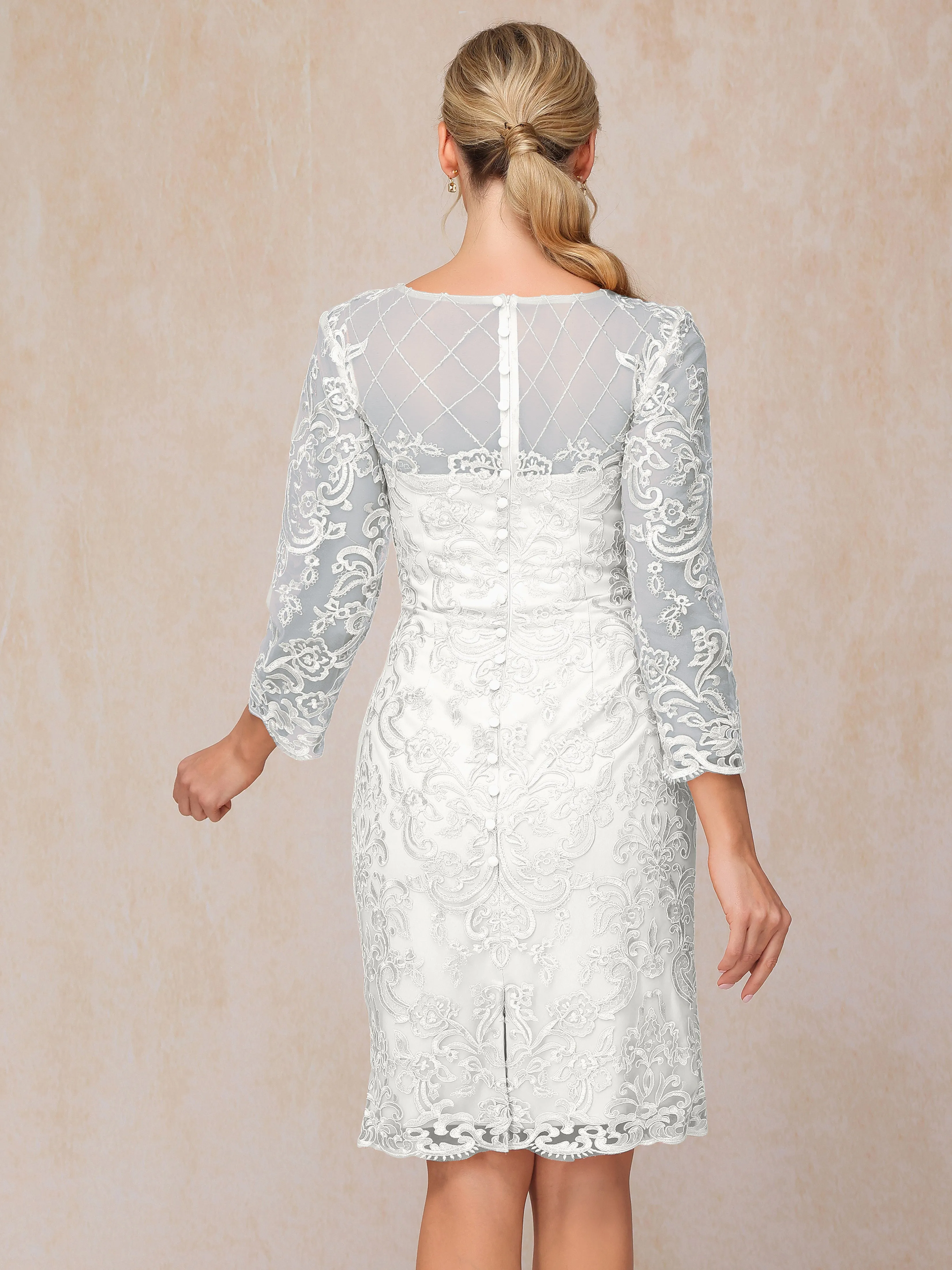 2 Pieces 3/4 Sleeves Knee-Length Chiffon Lace Mother Of The Bride Dress