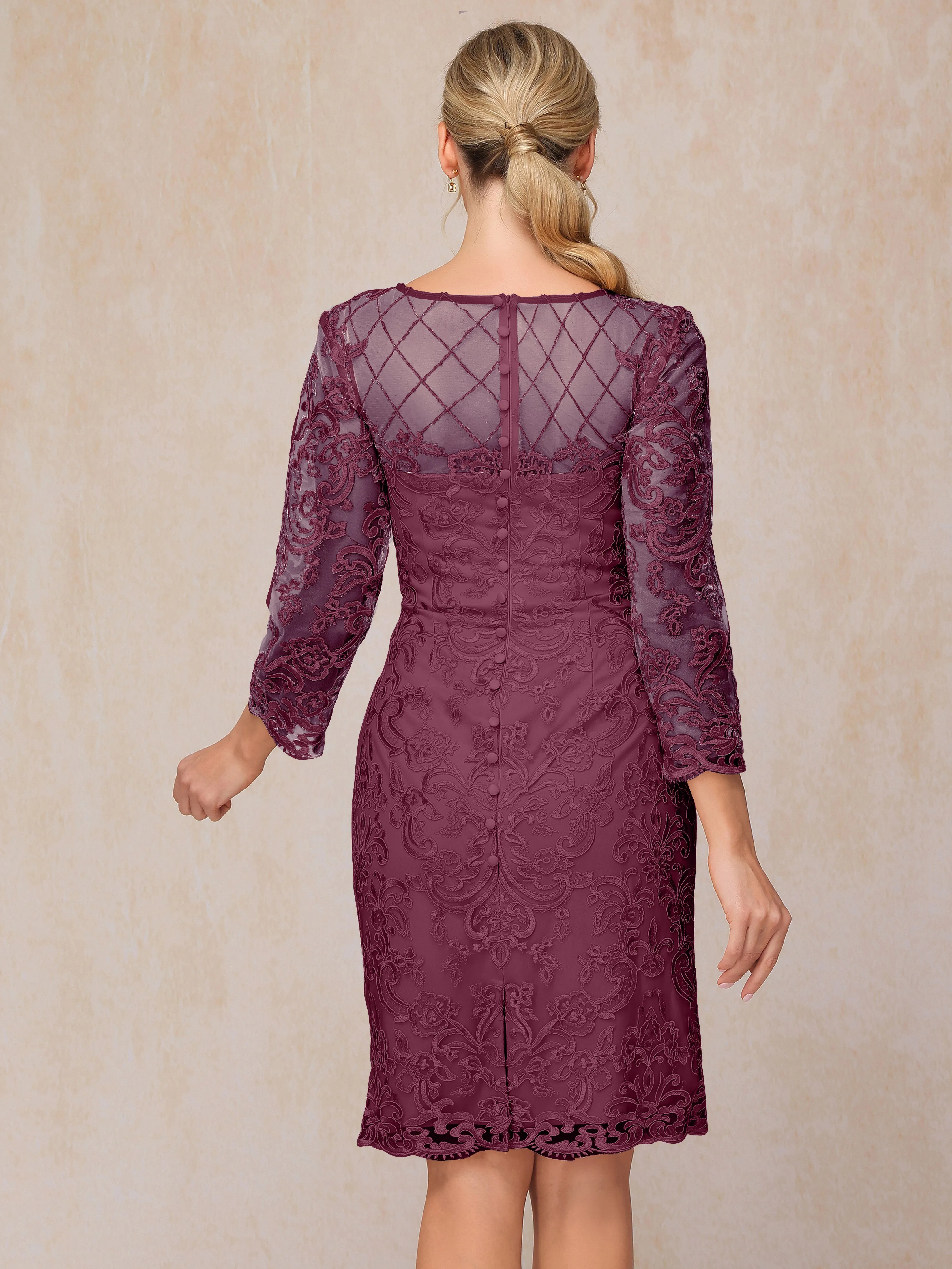 2 Pieces 3/4 Sleeves Knee-Length Chiffon Lace Mother Of The Bride Dress