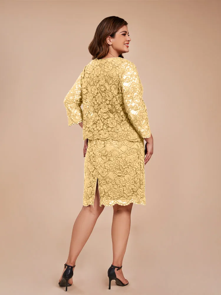 2 Pieces Lace Jacket Appliques Knee Length Chiffon Mother Of The Bride Dress