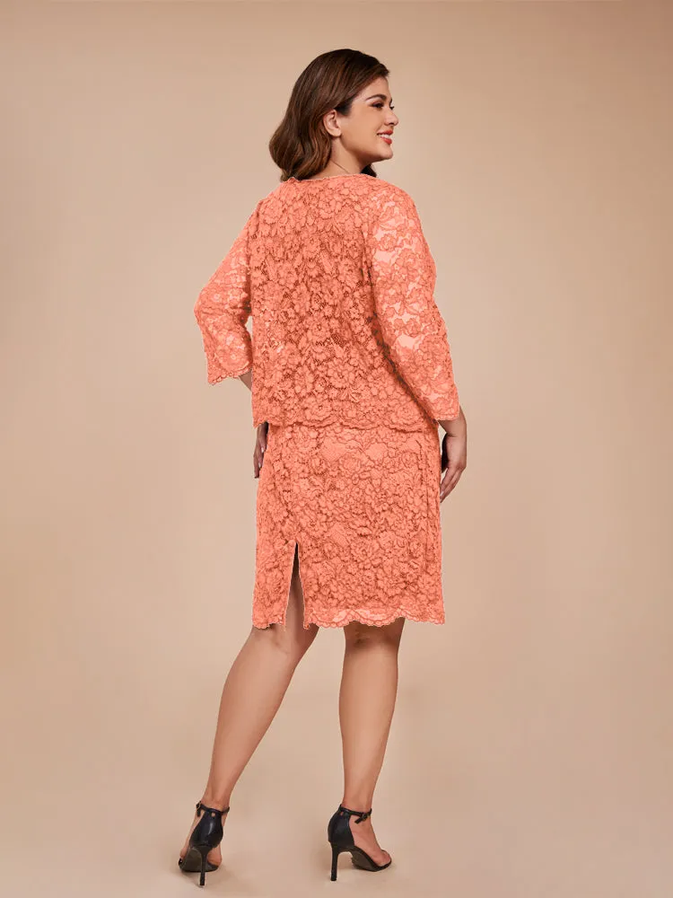 2 Pieces Lace Jacket Appliques Knee Length Chiffon Mother Of The Bride Dress