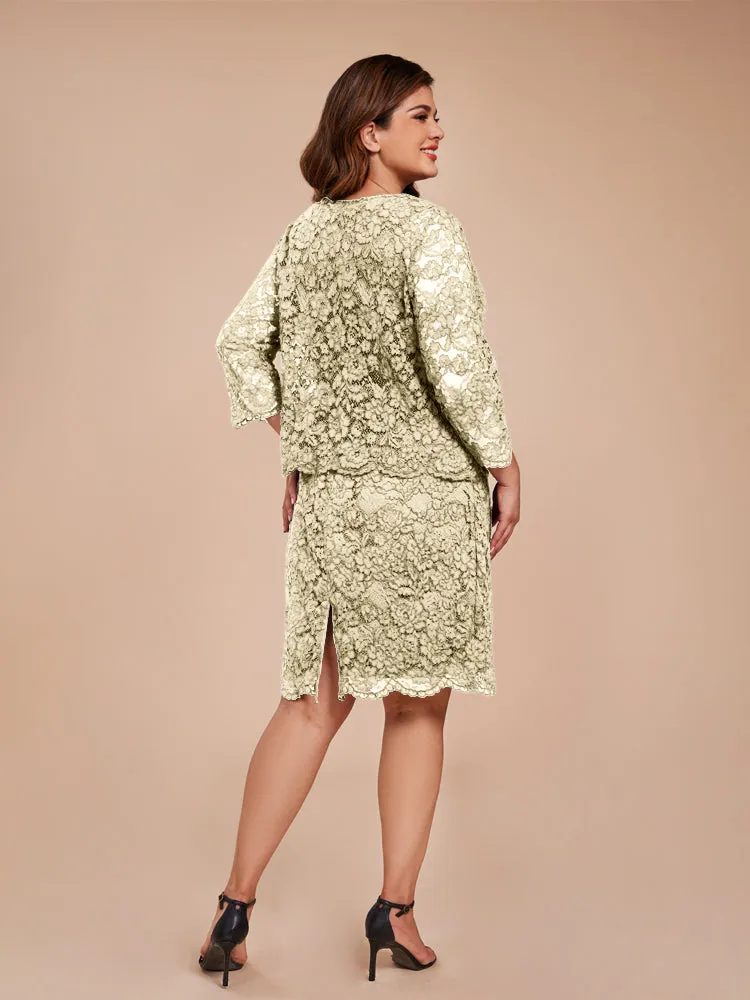 2 Pieces Lace Jacket Appliques Knee Length Chiffon Mother Of The Bride Dress