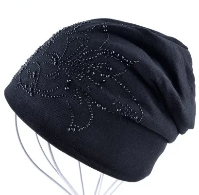 2017 Female Beanie Bonnet Autumn And Winter Caps Hip-hop Cap Flower Rhinestone Hats For Women Beanies Balaclava Womens Skullies