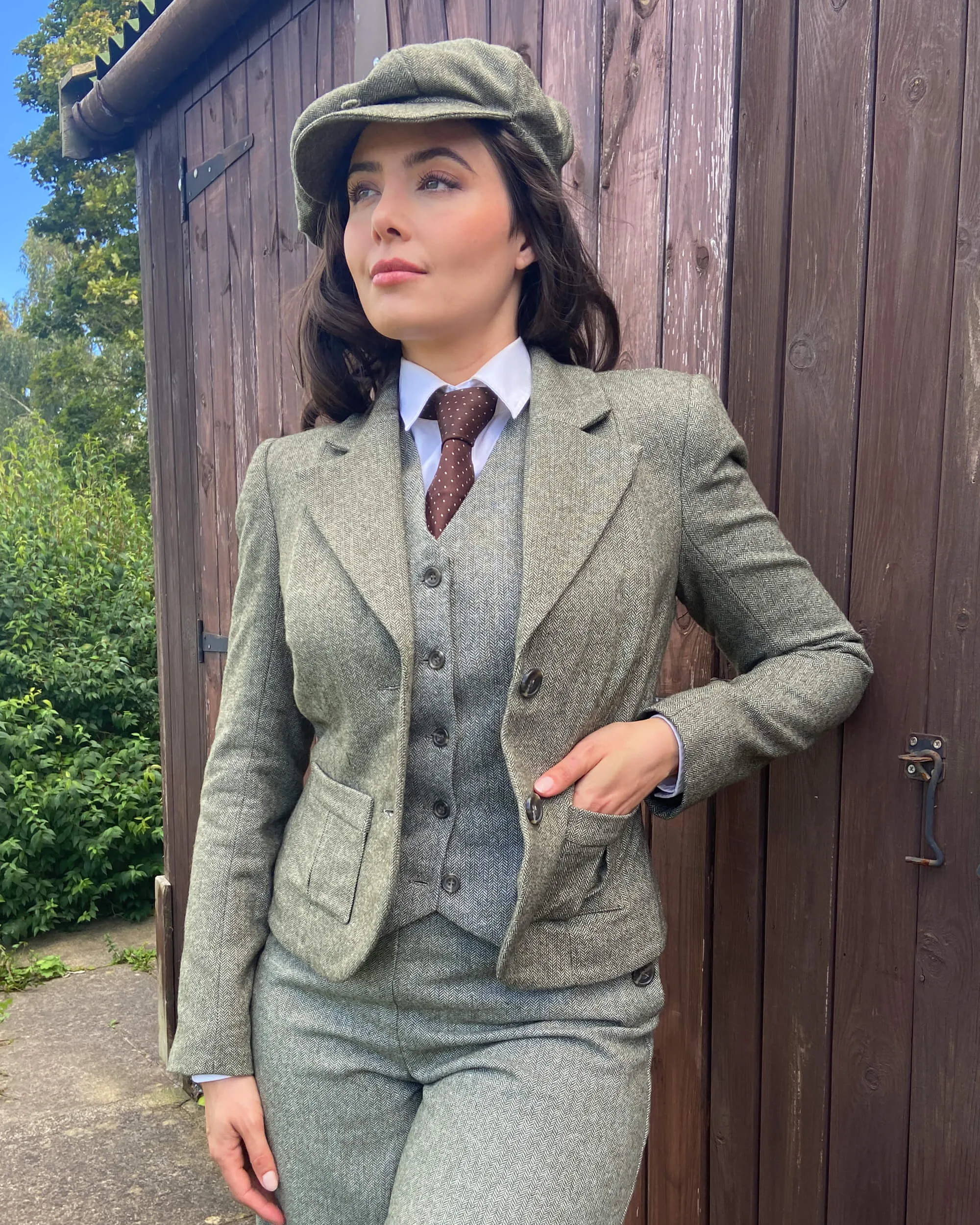 30s Tailored Jacket - Olive Herringbone