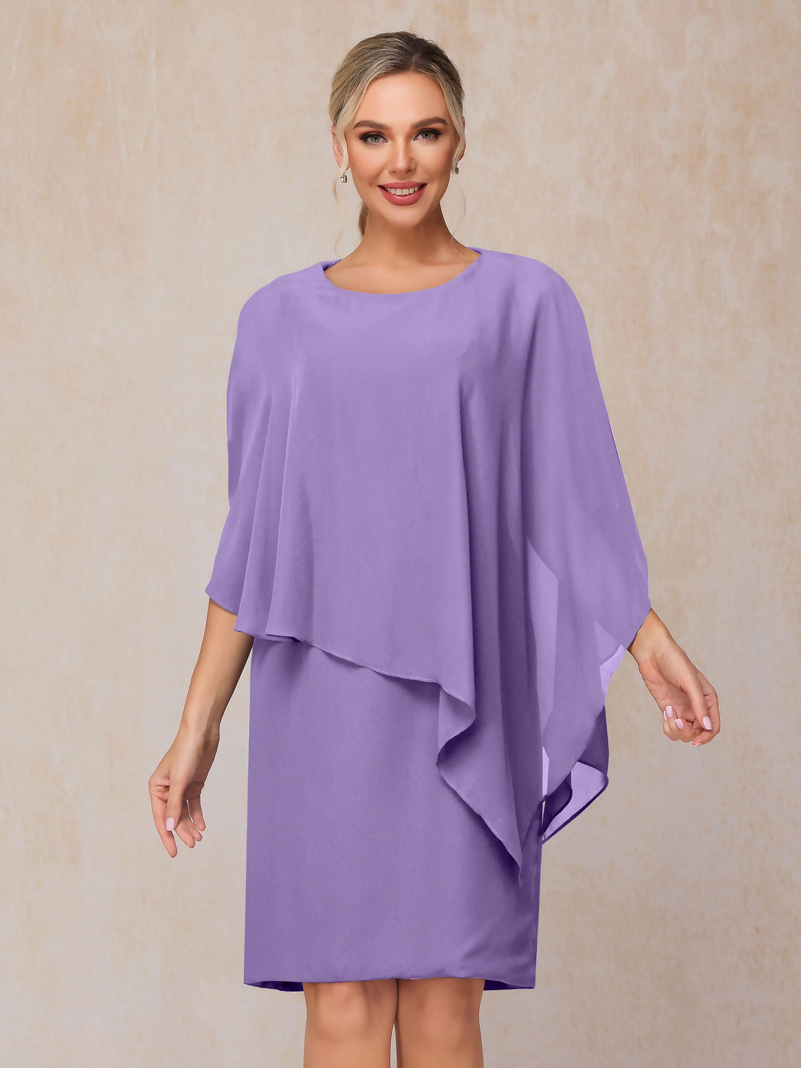 3/4 Length Sleeves Knee Length Chiffon Mother of the Bride Dresses