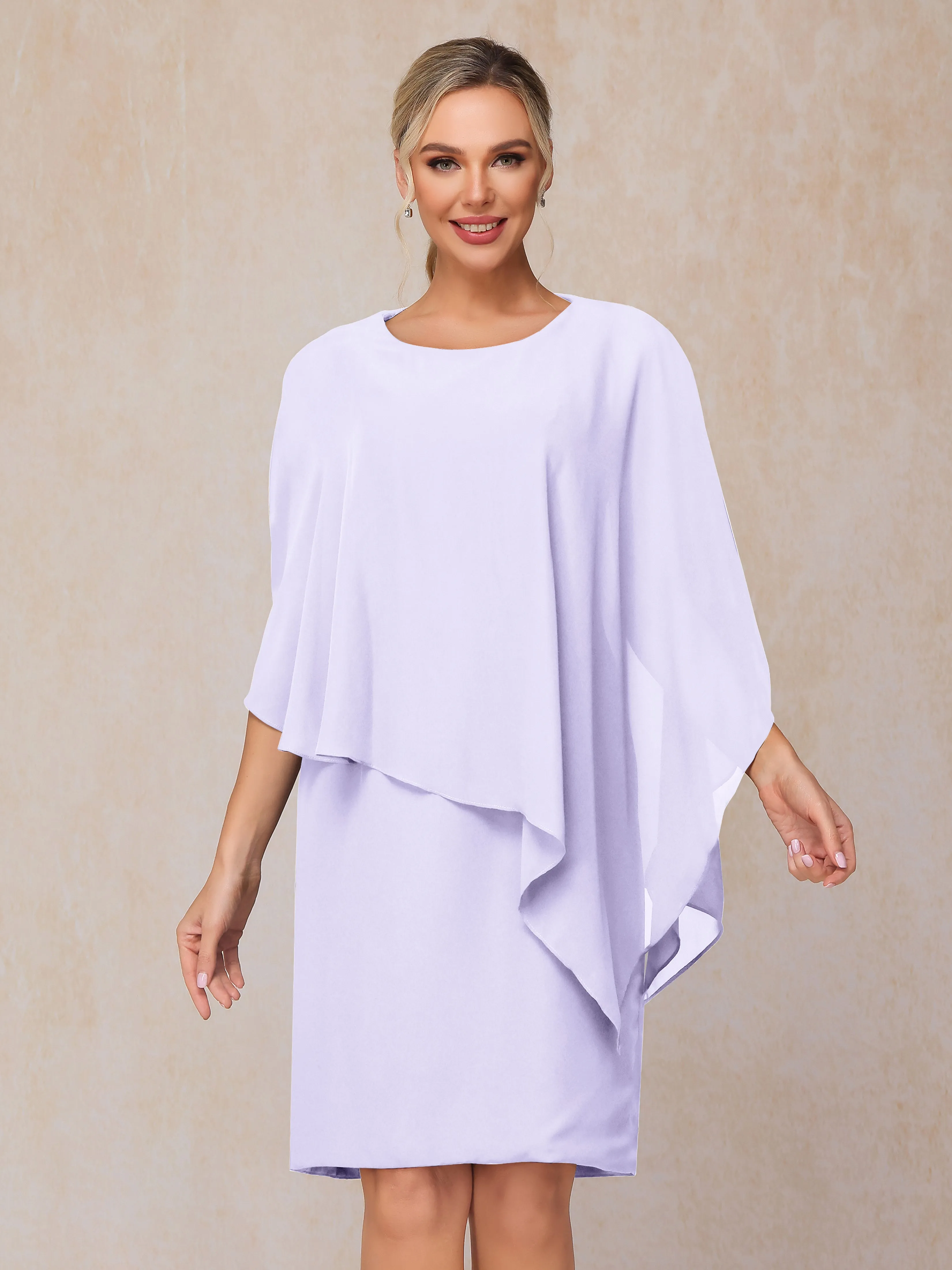 3/4 Length Sleeves Knee Length Chiffon Mother of the Bride Dresses