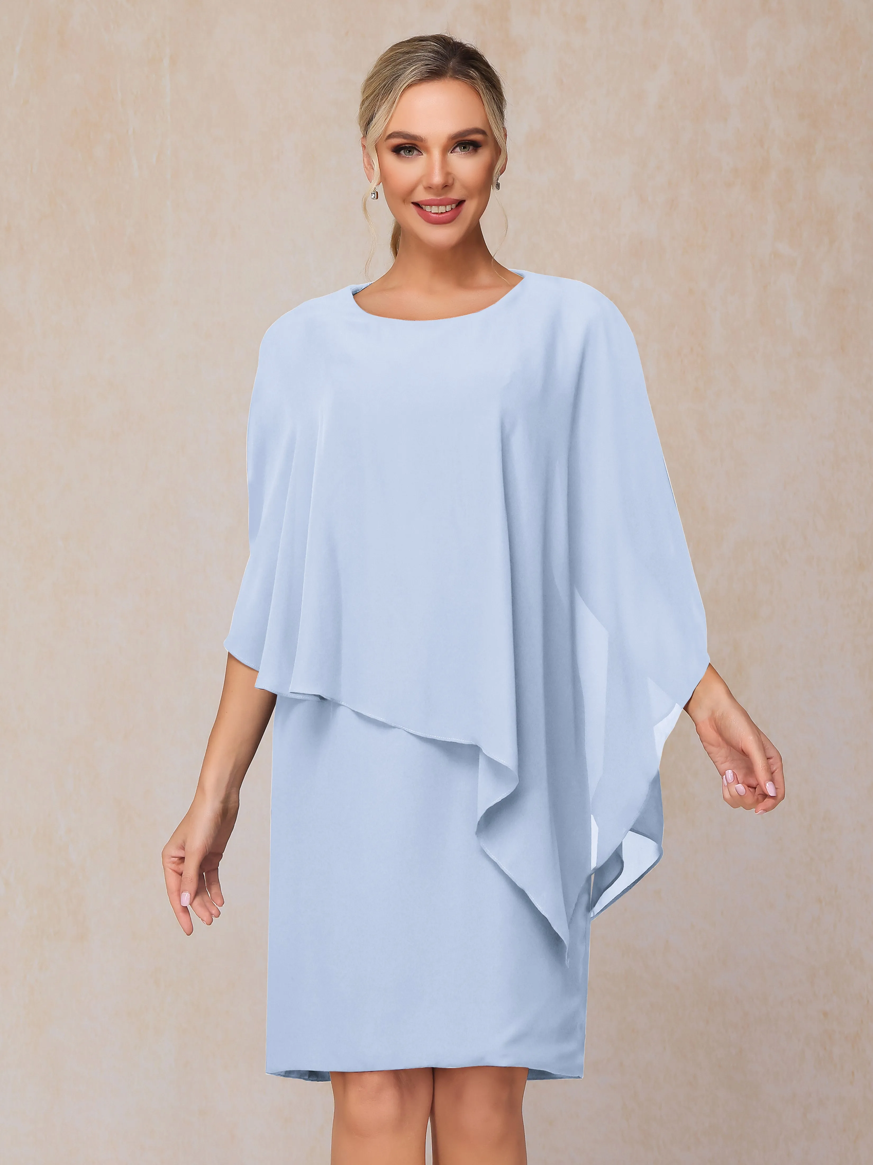 3/4 Length Sleeves Knee Length Chiffon Mother of the Bride Dresses