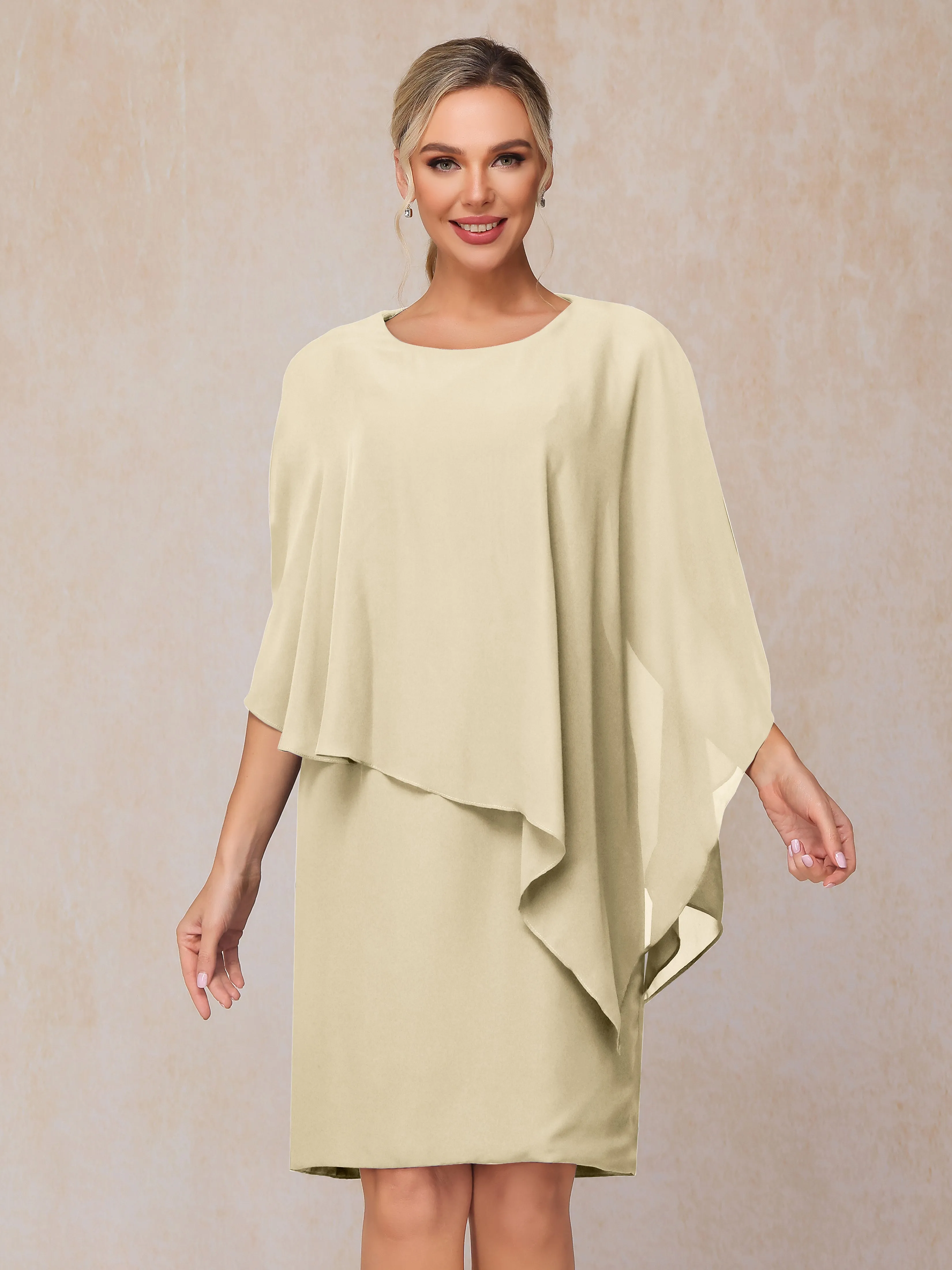 3/4 Length Sleeves Knee Length Chiffon Mother of the Bride Dresses