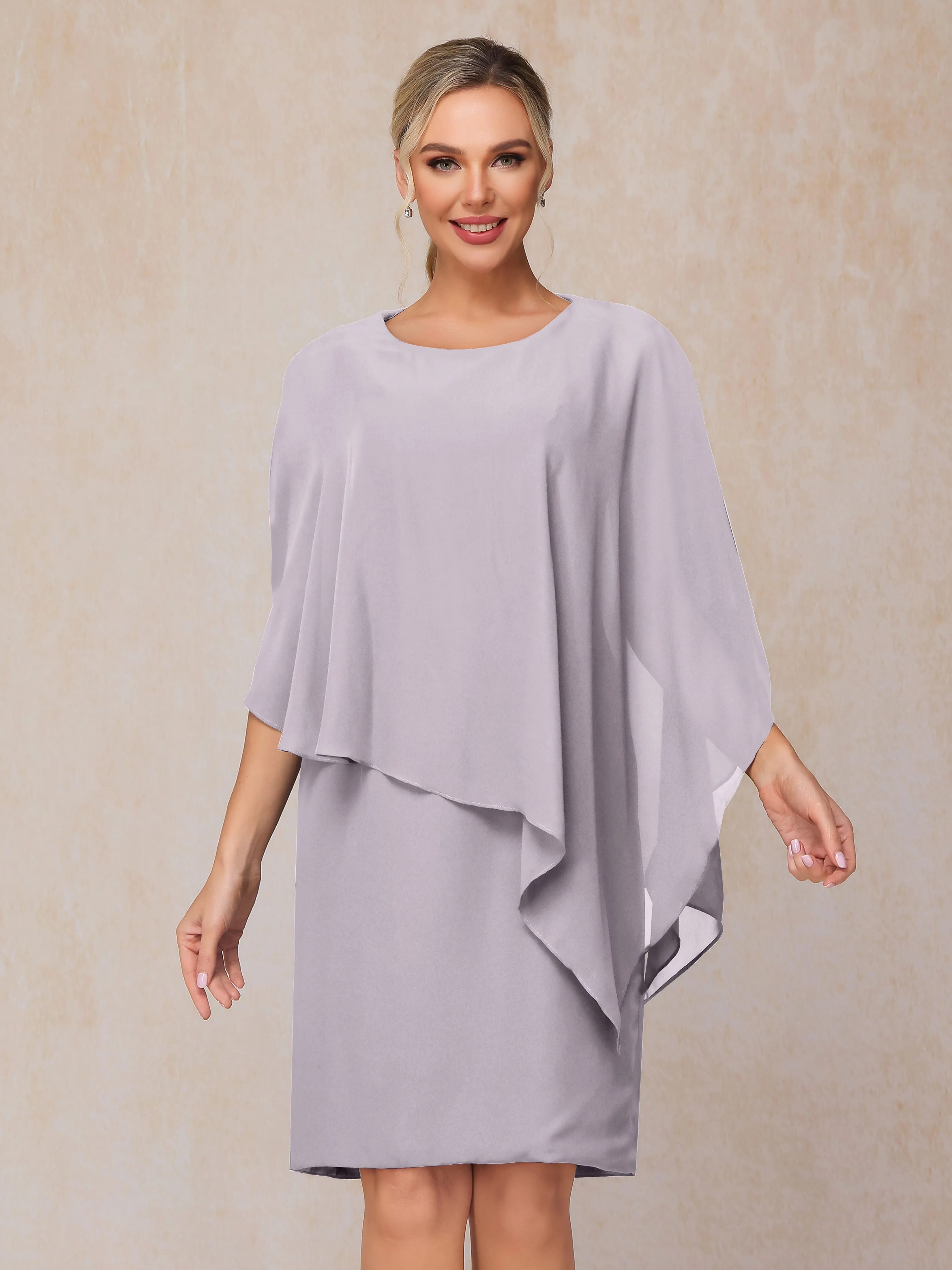 3/4 Length Sleeves Knee Length Chiffon Mother of the Bride Dresses