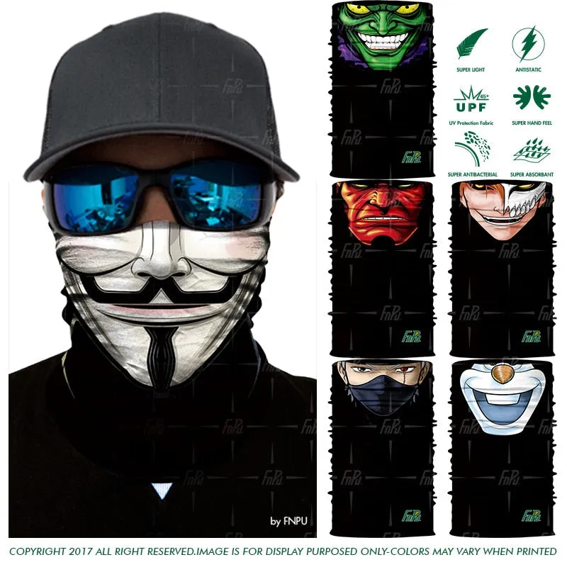 3D Seamless Bandana V vendetta Magic Scarf Neck Buffe Skull Death Hulk Motorcycle Hiking Fishing Face Mask Outdoors Ski Headband