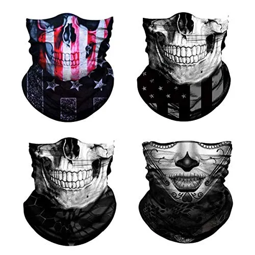 3D Skull Print Face Bandana Neck Gaiter for Men Women, Sun UV Wind Dust Protection Half Mask Magic Scarf, Reusable Washable Cloth Fabric Balaclava Headwear for Motorcycle, Hiking, Halloween-6