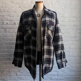 90s Vintage Forest Green Grunge Thermal Flannel Barn Coat Oversize Plaid Shacket