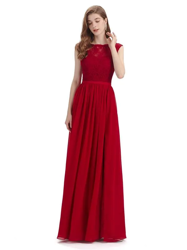 A-line Cheap Top Lace Floor-Length Bridesmaid Dresses