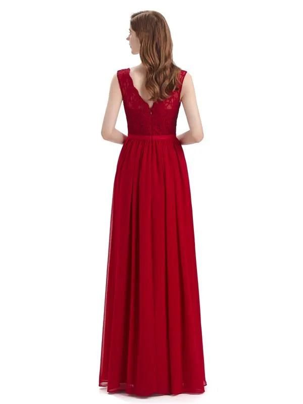 A-line Cheap Top Lace Floor-Length Bridesmaid Dresses