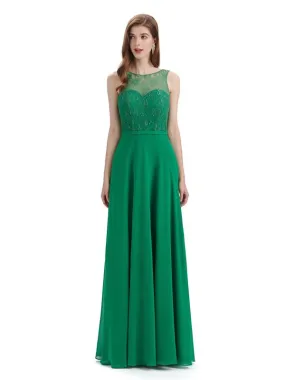 A-line Chiffon Floor-Length Sleeveless Long Bridesmaid Dresses