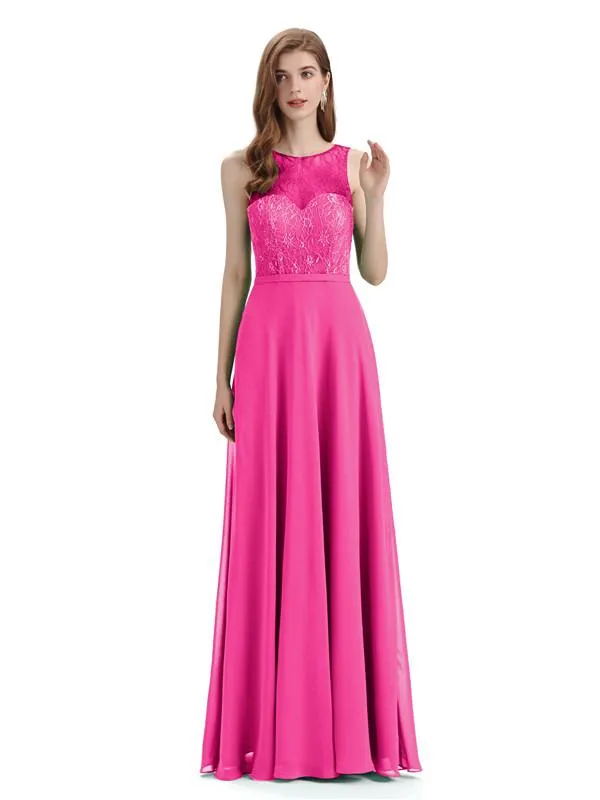 A-line Chiffon Floor-Length Sleeveless Long Bridesmaid Dresses