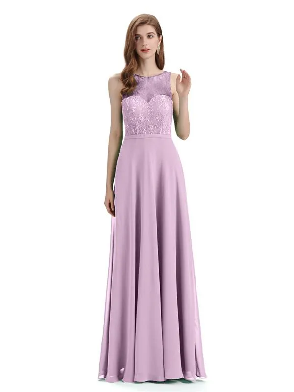 A-line Chiffon Floor-Length Sleeveless Long Bridesmaid Dresses