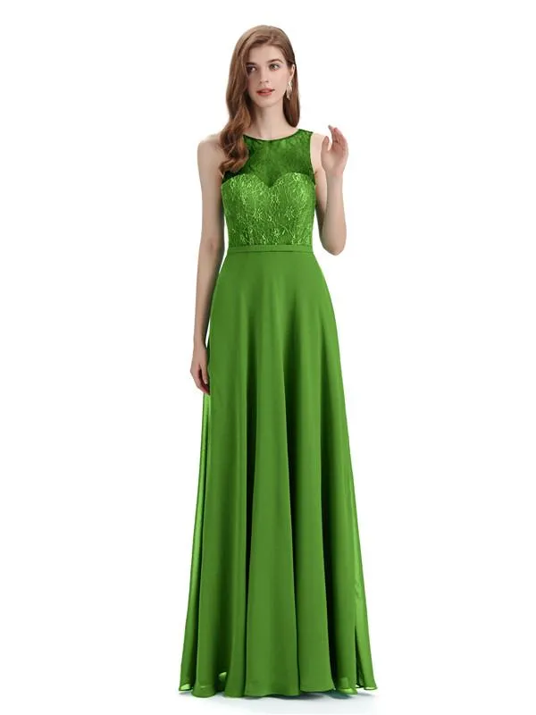 A-line Chiffon Floor-Length Sleeveless Long Bridesmaid Dresses