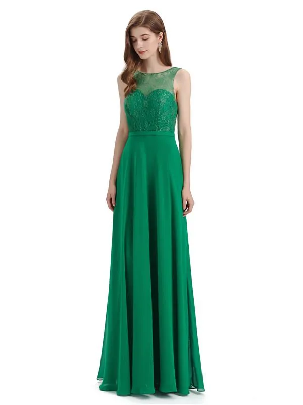 A-line Chiffon Floor-Length Sleeveless Long Bridesmaid Dresses