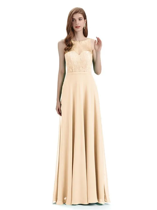 A-line Chiffon Floor-Length Sleeveless Long Bridesmaid Dresses