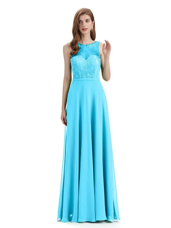 A-line Chiffon Floor-Length Sleeveless Long Bridesmaid Dresses