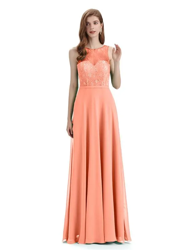 A-line Chiffon Floor-Length Sleeveless Long Bridesmaid Dresses