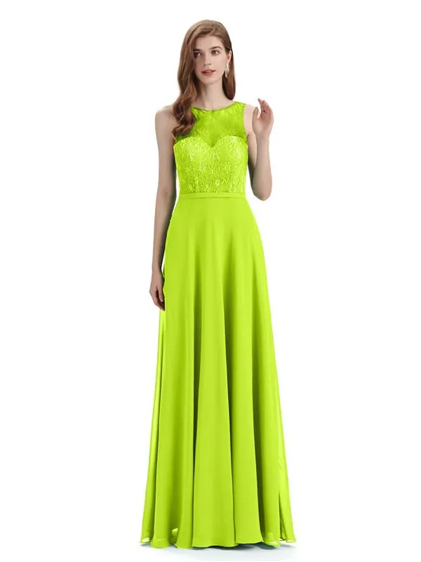 A-line Chiffon Floor-Length Sleeveless Long Bridesmaid Dresses