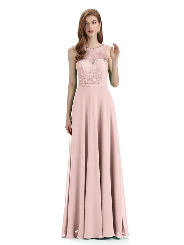 A-line Chiffon Floor-Length Sleeveless Long Bridesmaid Dresses