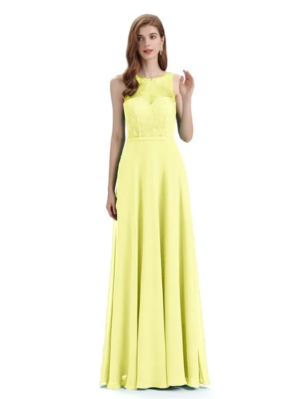 A-line Chiffon Floor-Length Sleeveless Long Bridesmaid Dresses