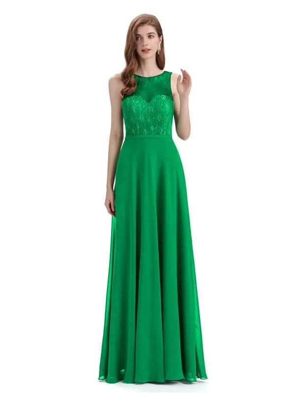 A-line Chiffon Floor-Length Sleeveless Long Bridesmaid Dresses