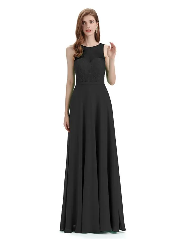 A-line Chiffon Floor-Length Sleeveless Long Bridesmaid Dresses