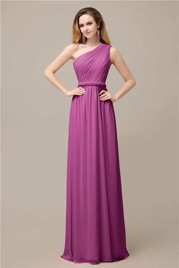 A-line Chiffon One Shoulder Floor-Length Long Bridesmaid Dresses