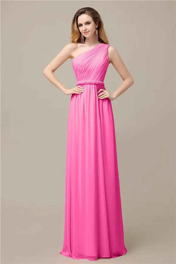 A-line Chiffon One Shoulder Floor-Length Long Bridesmaid Dresses