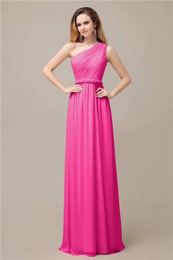 A-line Chiffon One Shoulder Floor-Length Long Bridesmaid Dresses